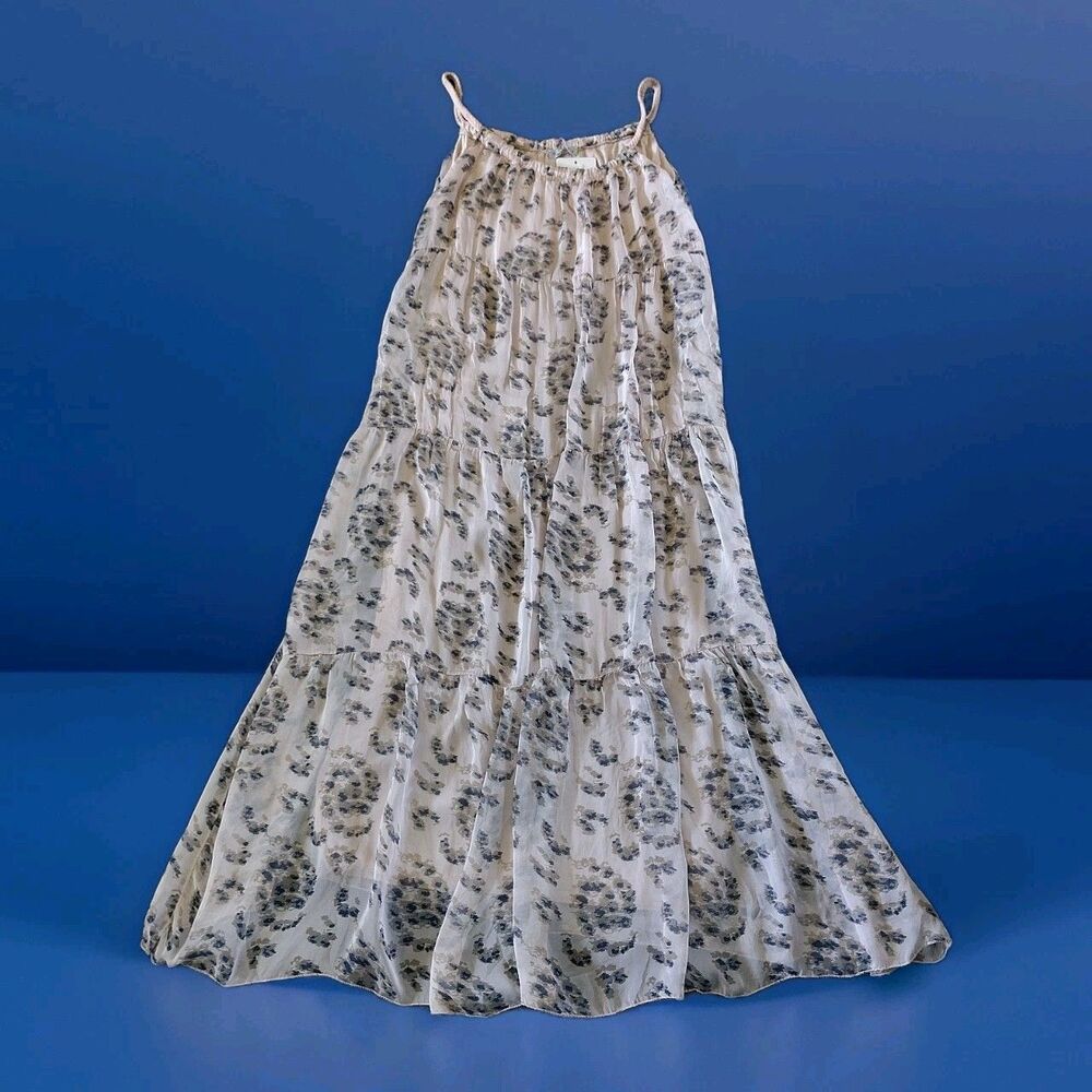 NWT Elena Baldi Small Dress Silk Tiered Floral Blush Blue  Botanical Floral